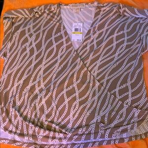 Michael Kors Brown and White Chain Pattern Blouse